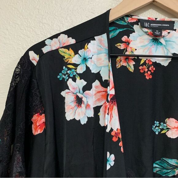 INTERNATIONAL CONCEPTS INTIMATES Nightgown Robe Set Women’s M Black Floral Pink. - Picture 6 of 16